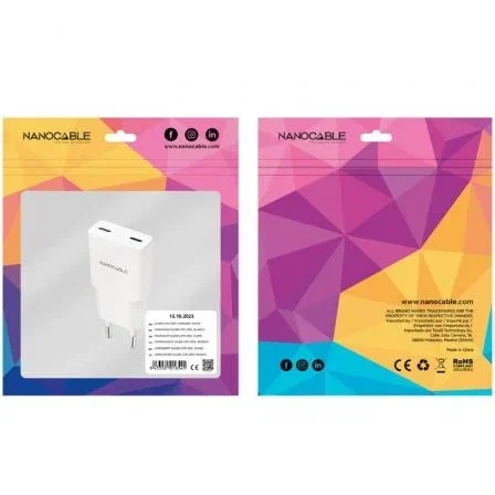 Nanocable Cargador de Pared 2xUSB-C PD 25W Blanco
